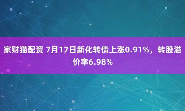 家财猫配资 7月17日新化转债上涨0.91%，转股溢价率6.98%
